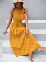 Rochie Lunga Malvina Galbena Cu Buline Albe - imagine 5