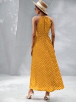 Rochie Lunga Malvina Galbena Cu Buline Albe - imagine 2