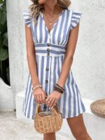 Rochie Scurta Caterina Alba Cu Dungi Albastre