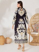 Rochie Lunga Gresa Neagra Cu Print Multicolor - imagine 2