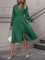 Rochie Midi Flavie Verde Cu Nasturi - imagine 3