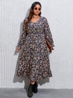 Rochie Lunga Balbina Bleumarin Inflorata - Marimi Mari