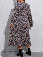Rochie Lunga Balbina Bleumarin Inflorata - Marimi Mari - imagine 2