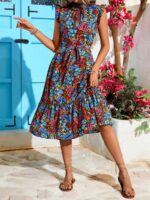Rochie Midi Meriem Verde Cu Model Floral Multicolor - imagine 3