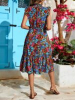Rochie Midi Meriem Verde Cu Model Floral Multicolor - imagine 2
