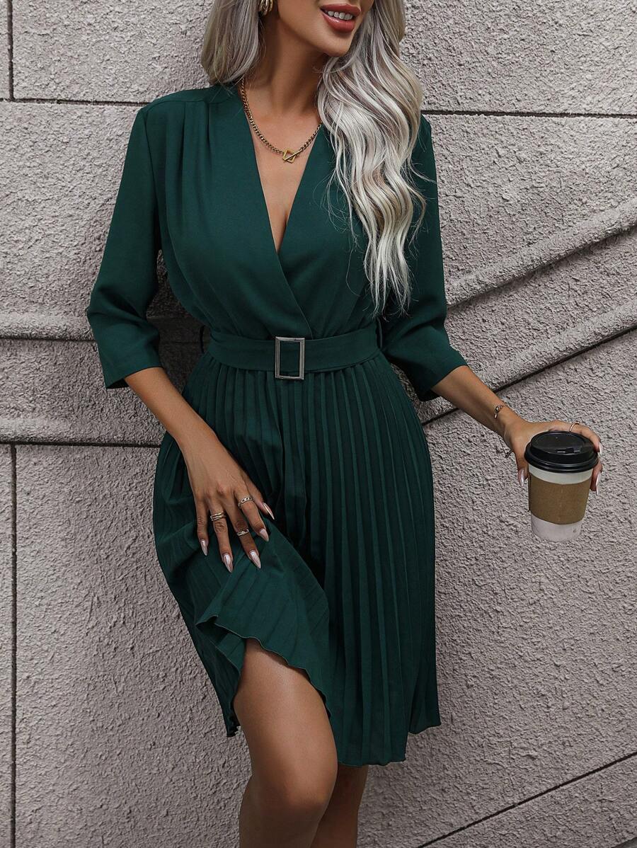 65 Rochie Scurta Arzu Verde Cu Pliuri - imagine 1