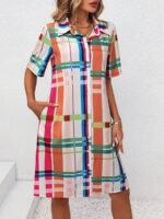 Rochie Scurta Ulrike Alba Cu Print Geometric Multicolor - imagine 3