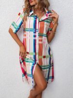 Rochie Scurta Ulrike Alba Cu Print Geometric Multicolor - imagine 4