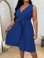 Rochie Midi Adelie Albastra Cu Pliuri - Marimi Mari