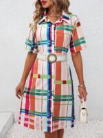 Rochie Scurta Ulrike Alba Cu Print Geometric Multicolor - imagine 5
