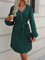 Rochie Scurta Jaela Verde Inchis Cu Cordon