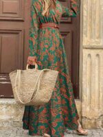 Rochie Lunga Shasha Verde Inflorata
