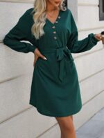 Rochie Scurta Jaela Verde Inchis Cu Cordon - imagine 3