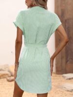 Rochie Scurta Gertrud Alba Cu Dungi Verzi - imagine 2