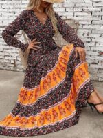 Rochie Lunga Isidore Neagra Cu Print Multicolor - imagine 3