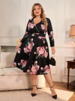 Rochie Midi Oxy Neagra Inflorata - Marimi Mari - imagine 3