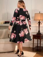 Rochie Midi Oxy Neagra Inflorata - Marimi Mari - imagine 2