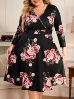 Rochie Midi Oxy Neagra Inflorata - Marimi Mari