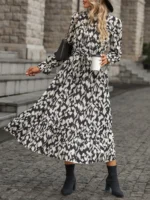 Rochie Lunga Prisca Neagra Cu Print Alb