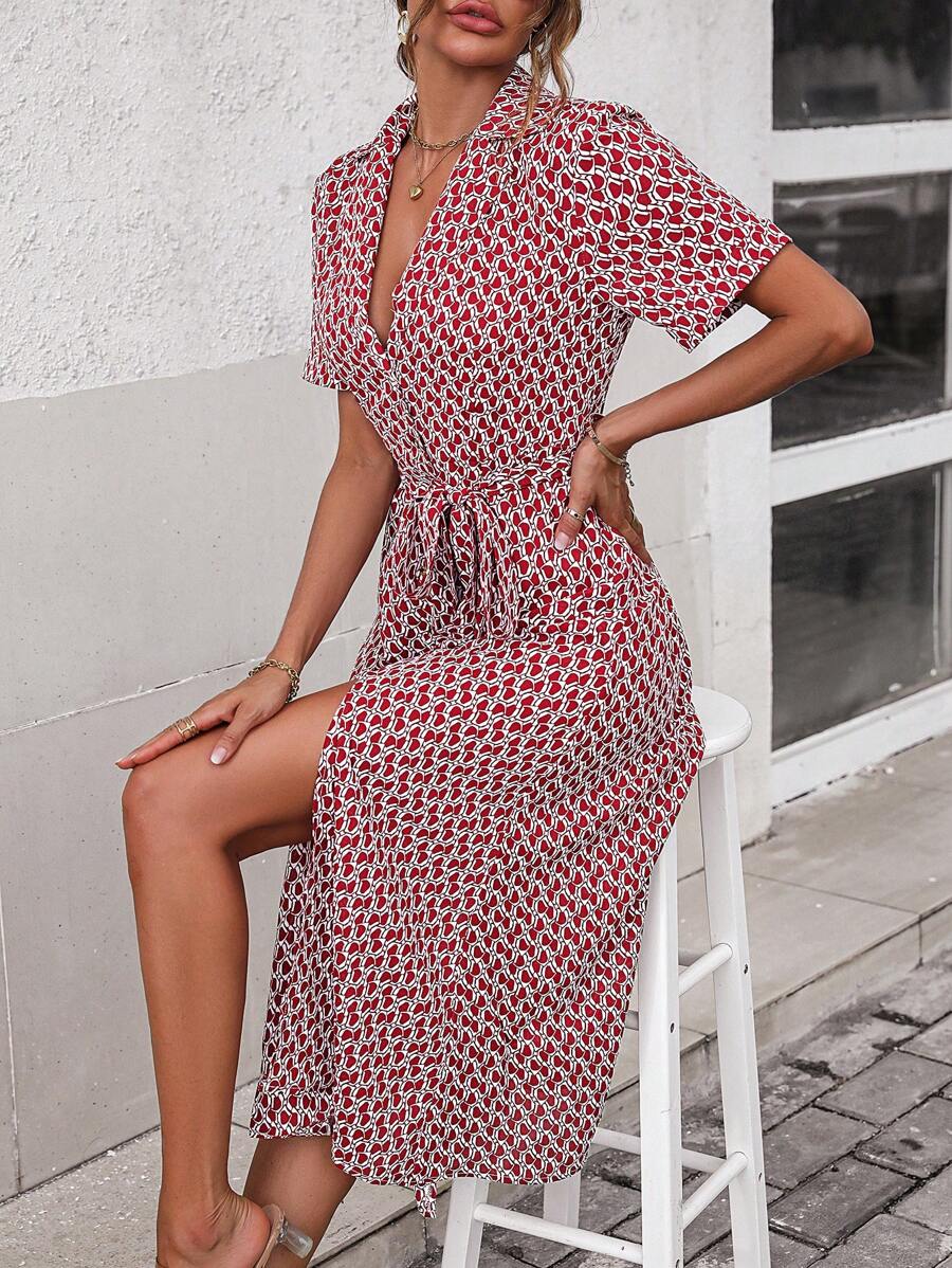 90 Rochie Lunga Judes Rosie Cu Print Geometric Alb - imagine 1