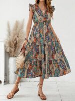 Rochie Midi Zoe Albastra Cu Print Multicolor