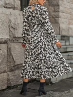 Rochie Lunga Prisca Neagra Cu Print Alb - imagine 2