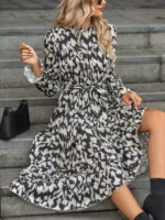 Rochie Lunga Prisca Neagra Cu Print Alb - imagine 5