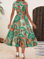 Rochie Midi Ayushi Verde cu Print Multicolor - imagine 2