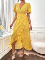 Rochie Midi Beena Galbena cu Print Floral