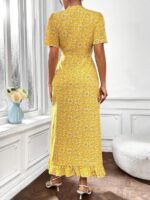 Rochie Midi Beena Galbena cu Print Floral - imagine 2