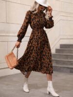 Rochie Midi Catrina Maro cu Print Negru - imagine 4