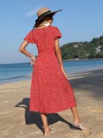Rochie Midi Celia Rosie cu Print Floral Alb - imagine 2