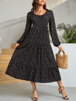 Rochie Midi Cerasa Neagra cu Print Floral - imagine 3