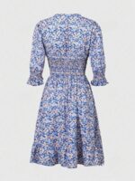 Rochie Scurta Comiza Bleu cu Print Floral - imagine 2