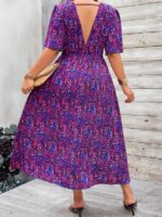 Rochie Midi Osano Mov cu Print Floral Albastru- Marimi Mari - imagine 2