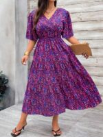 Rochie Midi Osano Mov cu Print Floral Albastru- Marimi Mari