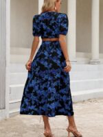 Rochie Midi Septima Neagra cu Print Floral Albastru - imagine 2