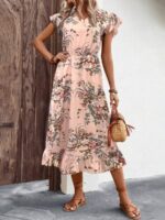 Rochie Midi Zirna Roz cu Print Floral