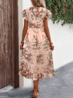Rochie Midi Zirna Roz cu Print Floral - imagine 2