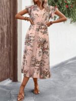 Rochie Midi Zirna Roz cu Print Floral - imagine 3