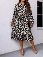Rochie Midi Treva Neagra Cu Print Alb - Marimi Mari