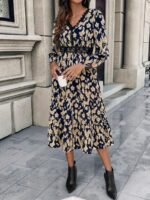 Rochie Midi Jora Bej cu Print Leopard Negru
