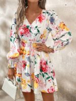 Rochie Scurta Vania Alba cu Print Floral Multicolor