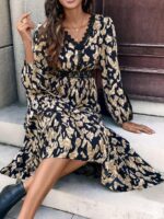 Rochie Midi Jora Bej cu Print Leopard Negru - imagine 3