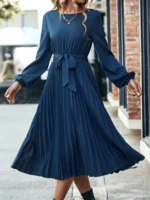 Rochie Midi Betty Albastra Cu Pliuri