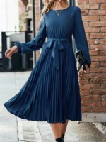 Rochie Midi Betty Albastra Cu Pliuri - imagine 3