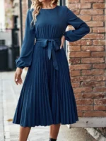Rochie Midi Betty Albastra Cu Pliuri - imagine 4