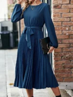 Rochie Midi Betty Albastra Cu Pliuri - imagine 5