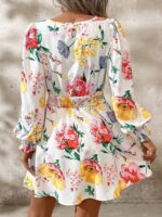 Rochie Scurta Vania Alba cu Print Floral Multicolor - imagine 2