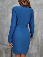 Rochie Tricotata Scurta Kahira Albastra Cu Model In Relief - imagine 2